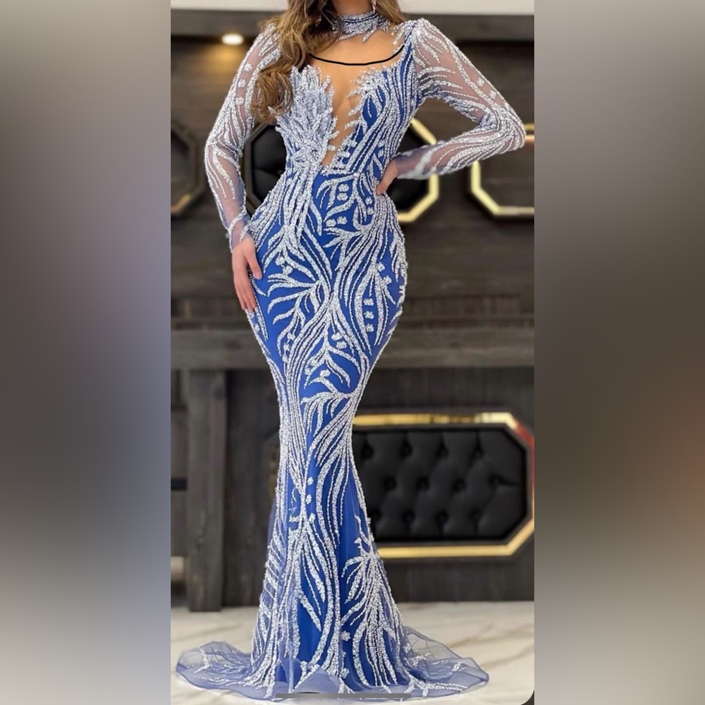 Blue and Silver Embellished Gown dress